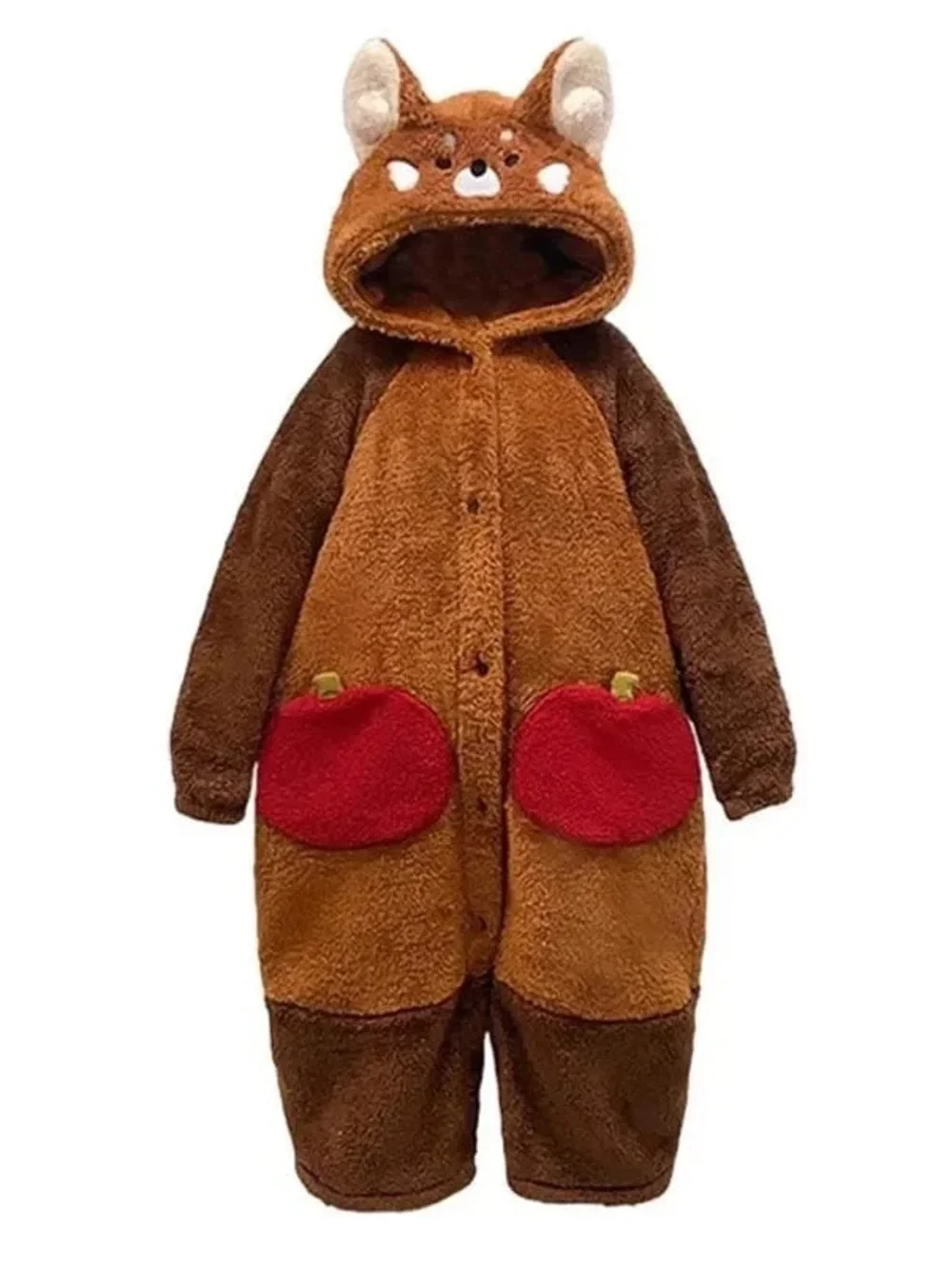 (NEW) Cozy Red Panda Kids Pajamas Onesie with Red Pocket Apples